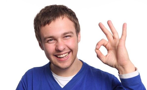 the man is pleased with the penis enlargement with a vacuum extender